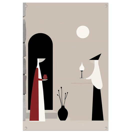 Twee Vrouwen in Minimalistisch Stijl tuinposter