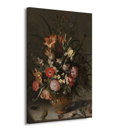 Boeket bloemen in een vaas, insecten en kleine wezens - Jacob Marrel canvas