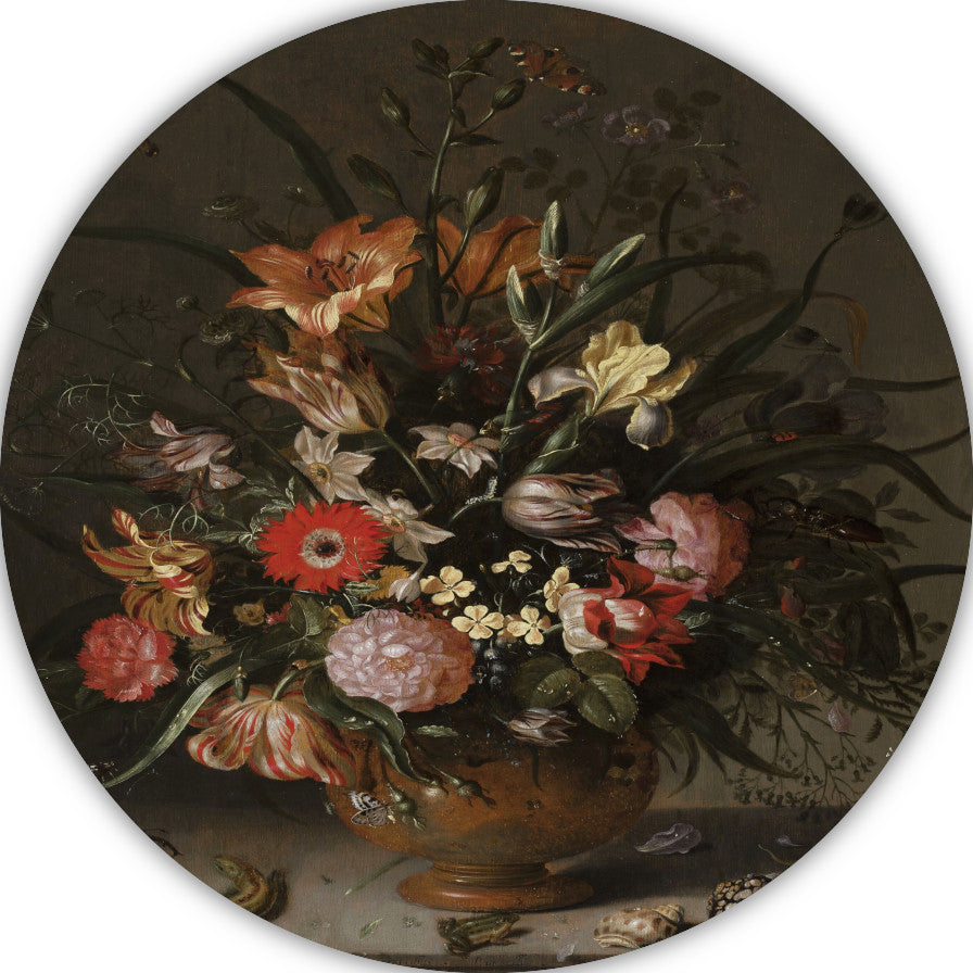 Boeket bloemen in een vaas, insecten en kleine wezens - Jacob Marrel aluminium muurcirkel