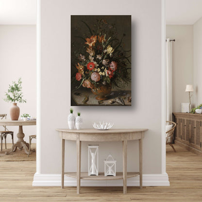 Boeket bloemen in een vaas, insecten en kleine wezens - Jacob Marrel canvas