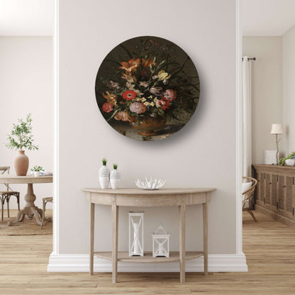 Boeket bloemen in een vaas, insecten en kleine wezens - Jacob Marrel aluminium muurcirkel