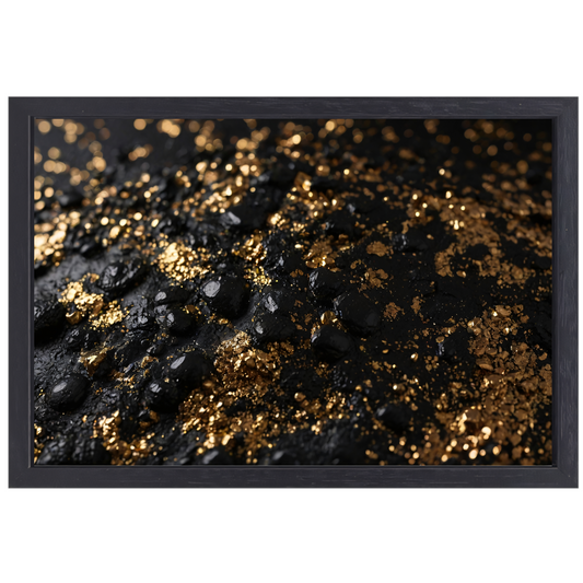 Zwarte Textuur en Gouden Glitters Kunstwerk canvas met baklijst