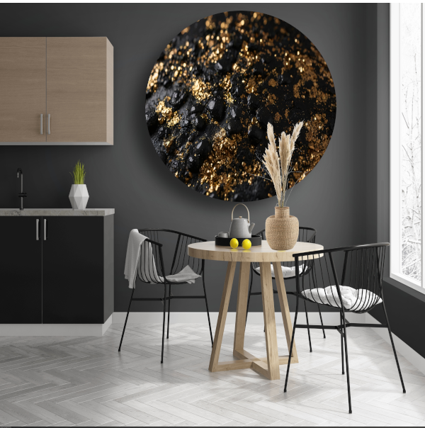 Zwarte Textuur en Gouden Glitters Kunstwerk aluminium muurcirkel