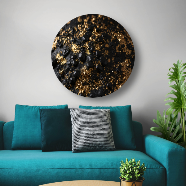 Zwarte Textuur en Gouden Glitters Kunstwerk aluminium muurcirkel