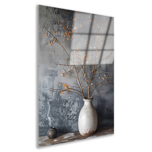 Herfsttakken in witte vaas tegen grijze achtergrond acrylglas