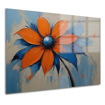 Oranje-Blauwe Bloei met Levendige Druppels acrylglas
