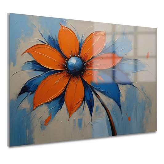 Oranje-Blauwe Bloei met Levendige Druppels acrylglas