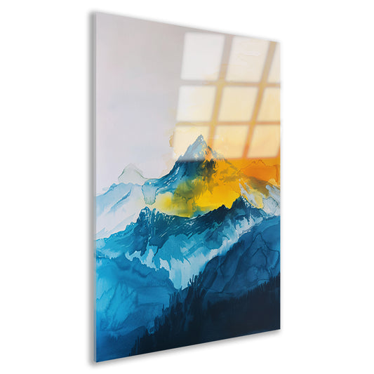 Abstracte aquarel van bergen en zon acrylglas