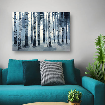 Mystiek berkenbos gehuld in ochtendmist canvas