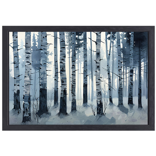 Mystiek berkenbos gehuld in ochtendmist canvas met baklijst