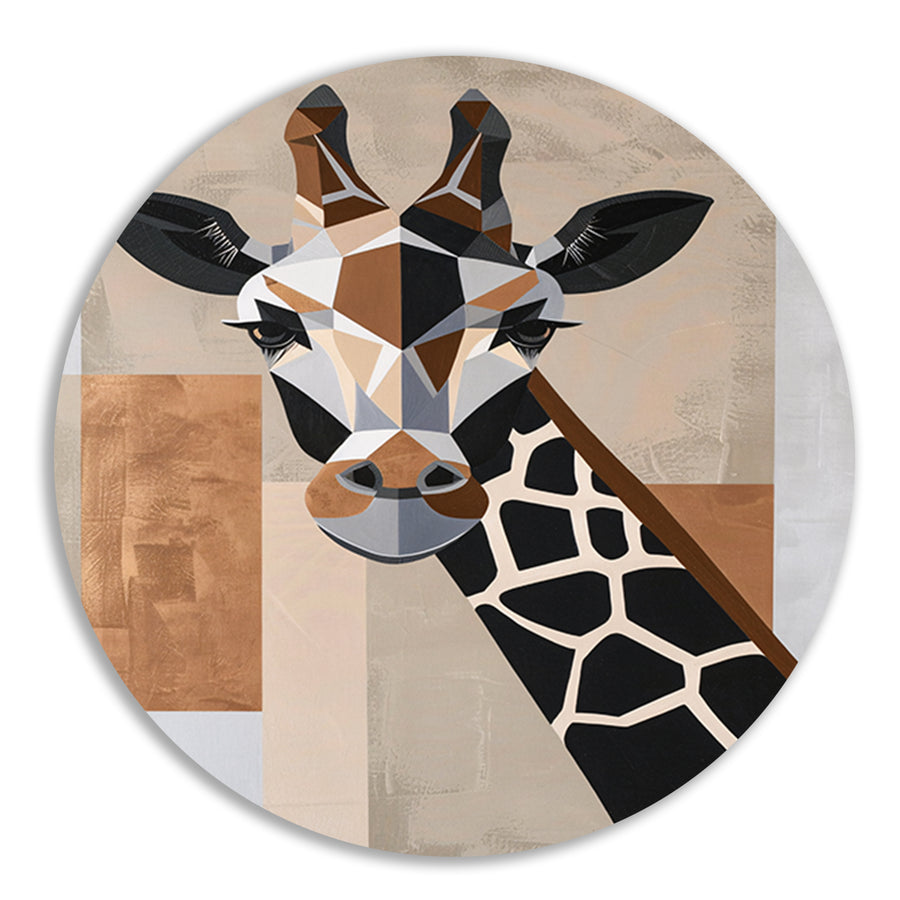Geometrische giraffe in minimalistische stijl aluminium muurcirkel