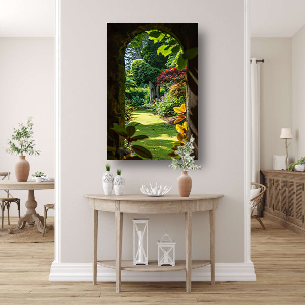 Betoverende Tuin Gezien Door Stenen Poort acrylglas