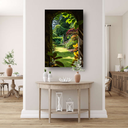 Betoverende Tuin Gezien Door Stenen Poort acrylglas