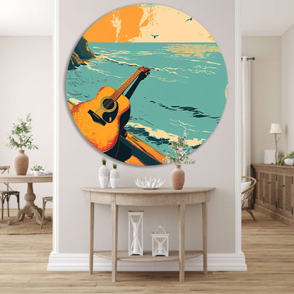 Gitaar aan de kust bij zonsondergang forex muurcirkel