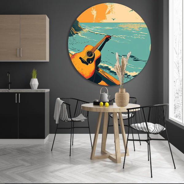 Gitaar aan de kust bij zonsondergang forex muurcirkel