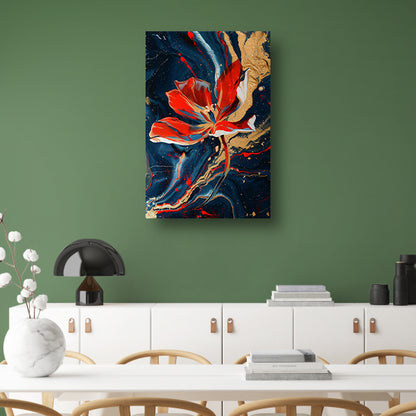 Abstract schilderij van bloem met dynamische kleuren canvas