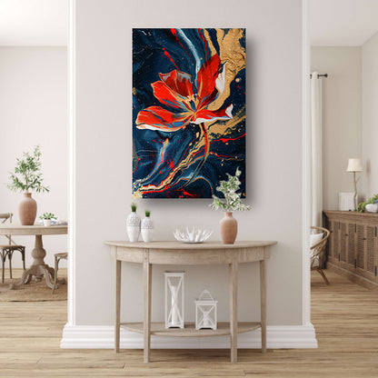 Abstract schilderij van bloem met dynamische kleuren canvas