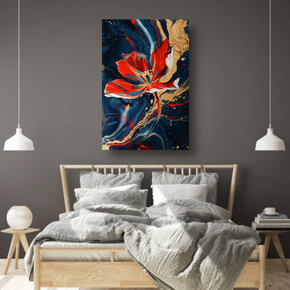 Abstract schilderij van bloem met dynamische kleuren canvas