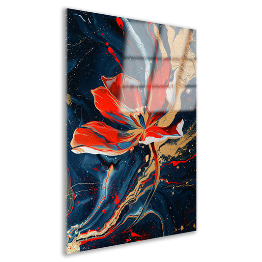 Abstract schilderij van bloem met dynamische kleuren acrylglas