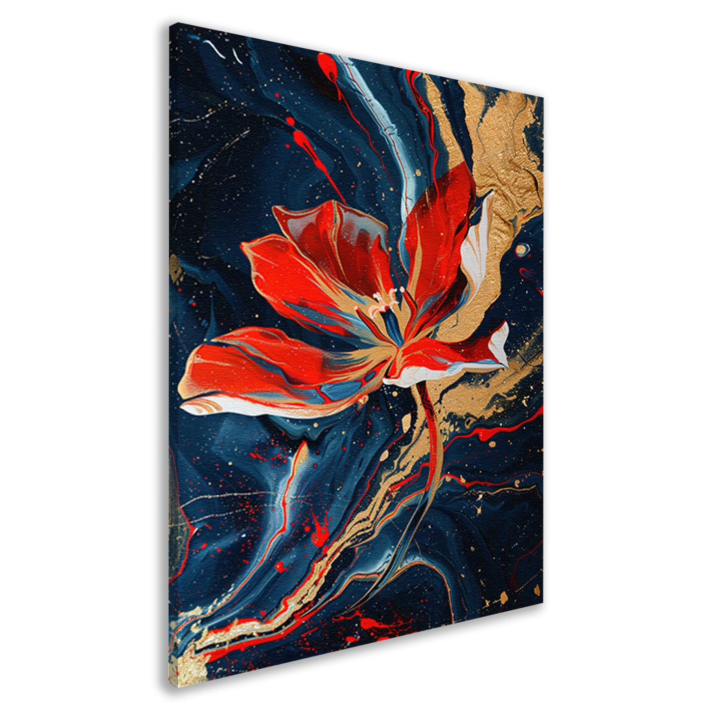 Abstract schilderij van bloem met dynamische kleuren canvas