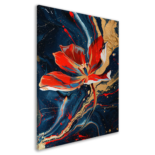 Abstract schilderij van bloem met dynamische kleuren canvas