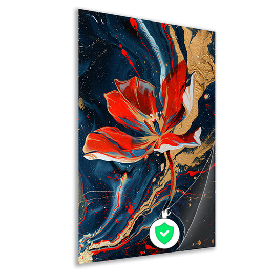 Abstract schilderij van bloem met dynamische kleuren poster