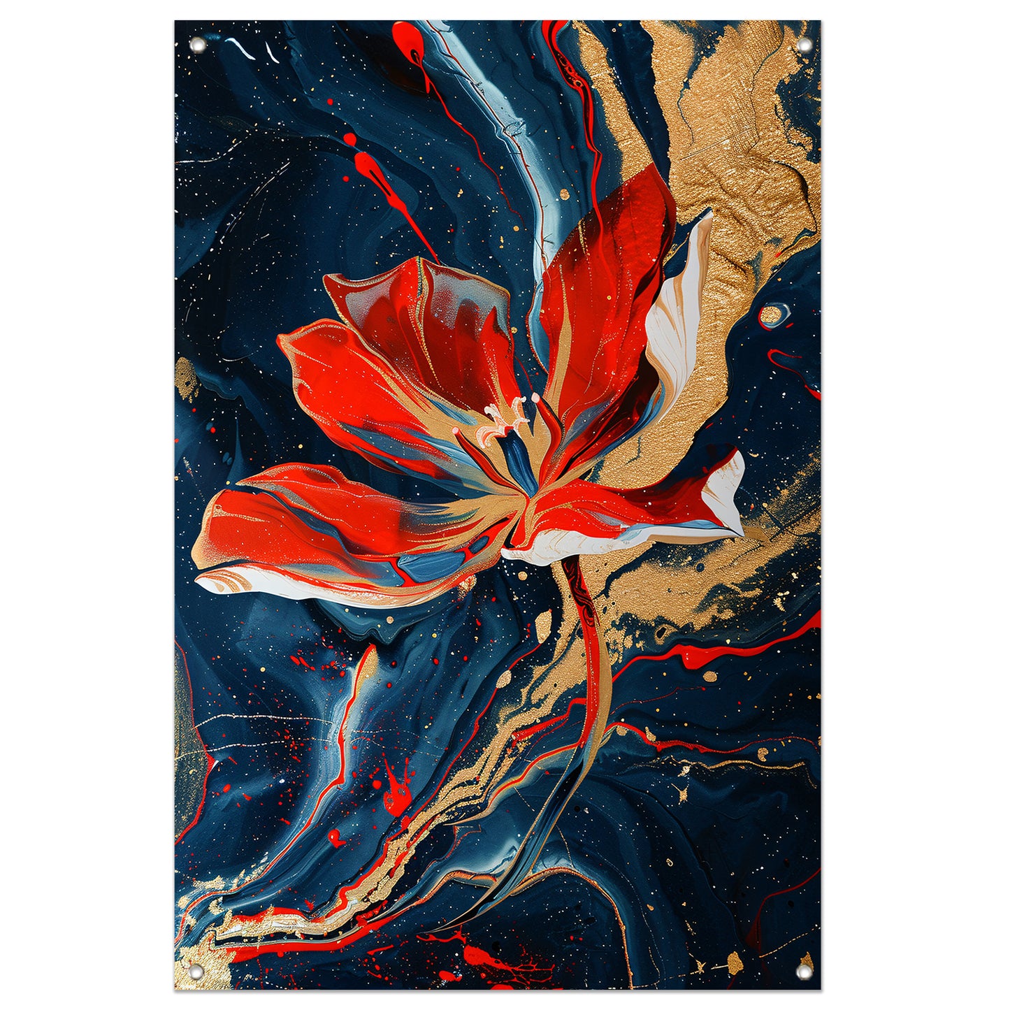 Abstract schilderij van bloem met dynamische kleuren tuinposter