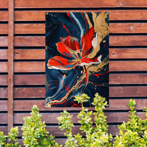 Abstract schilderij van bloem met dynamische kleuren tuinposter