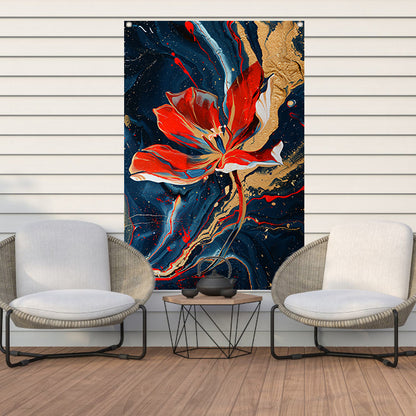 Abstract schilderij van bloem met dynamische kleuren tuinposter