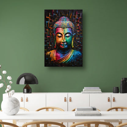 Boeddha in kleurrijk abstract expressionisme canvas met baklijst