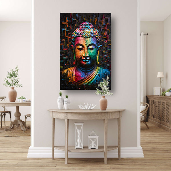 Boeddha in kleurrijk abstract expressionisme canvas