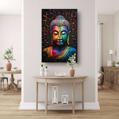 Boeddha in kleurrijk abstract expressionisme canvas