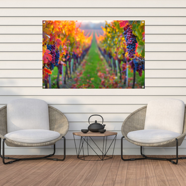 Herfstige wijngaard onder de avondzon tuinposter