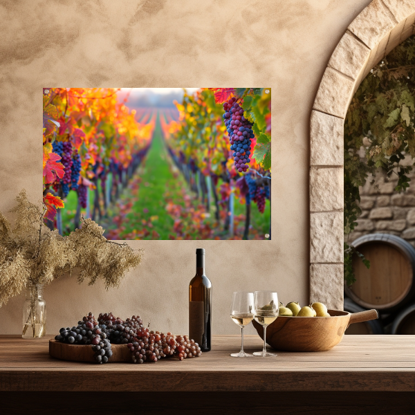 Herfstige wijngaard onder de avondzon tuinposter