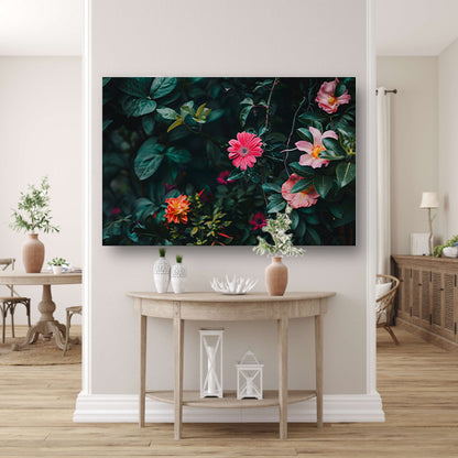 Kleurrijke Bloemen in Groen Gebladerte   acrylglas