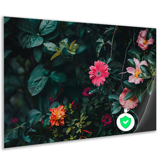 Kleurrijke Bloemen in Groen Gebladerte  poster