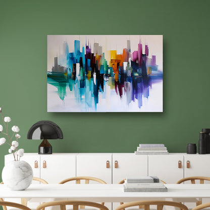 Kleurrijke abstracte skyline met reflecties poster