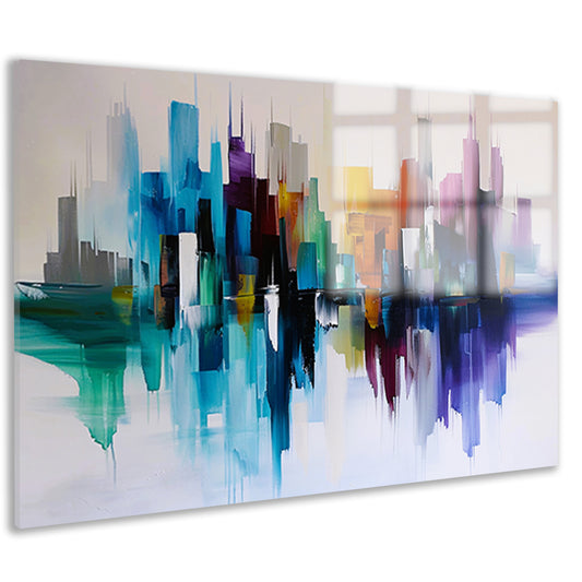 Kleurrijke abstracte skyline met reflecties acrylglas