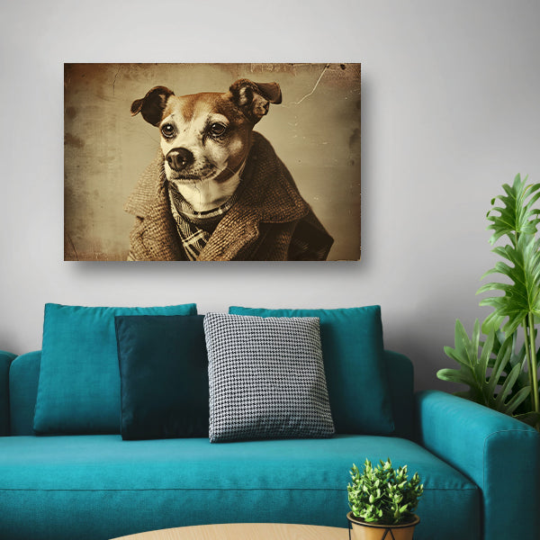 Nostalgische Hond in Vintage Kleding   poster