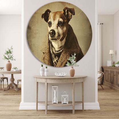 Nostalgische Hond in Vintage Kleding   aluminium muurcirkel