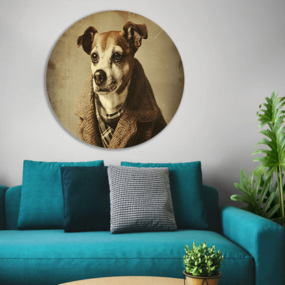 Nostalgische Hond in Vintage Kleding   aluminium muurcirkel