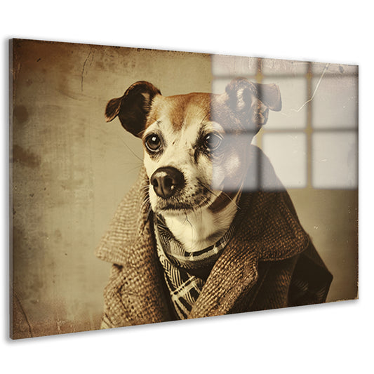 Nostalgische Hond in Vintage Kleding   acrylglas