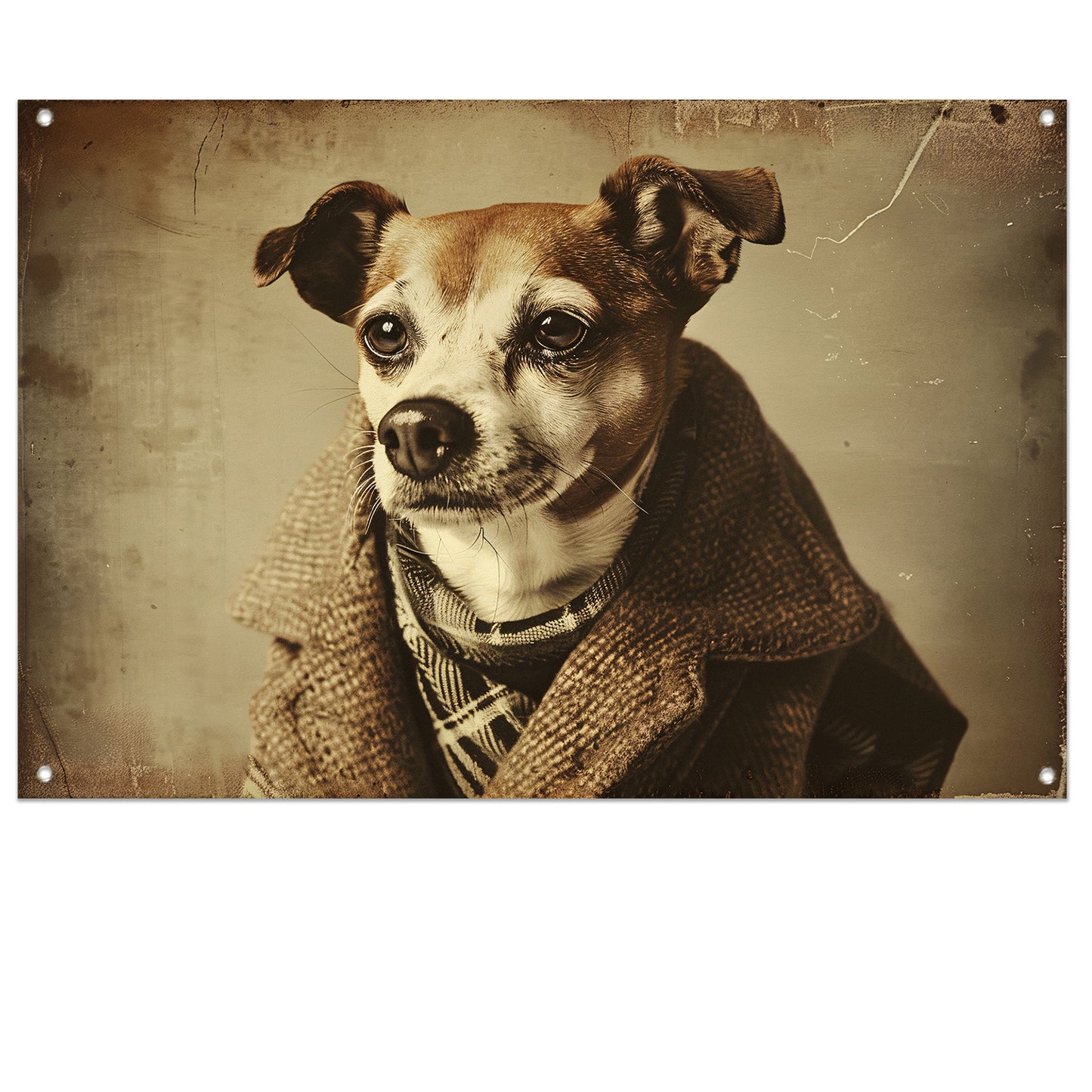 Nostalgische Hond in Vintage Kleding   tuinposter