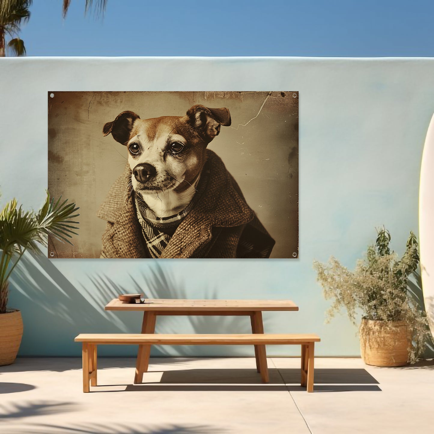Nostalgische Hond in Vintage Kleding   tuinposter