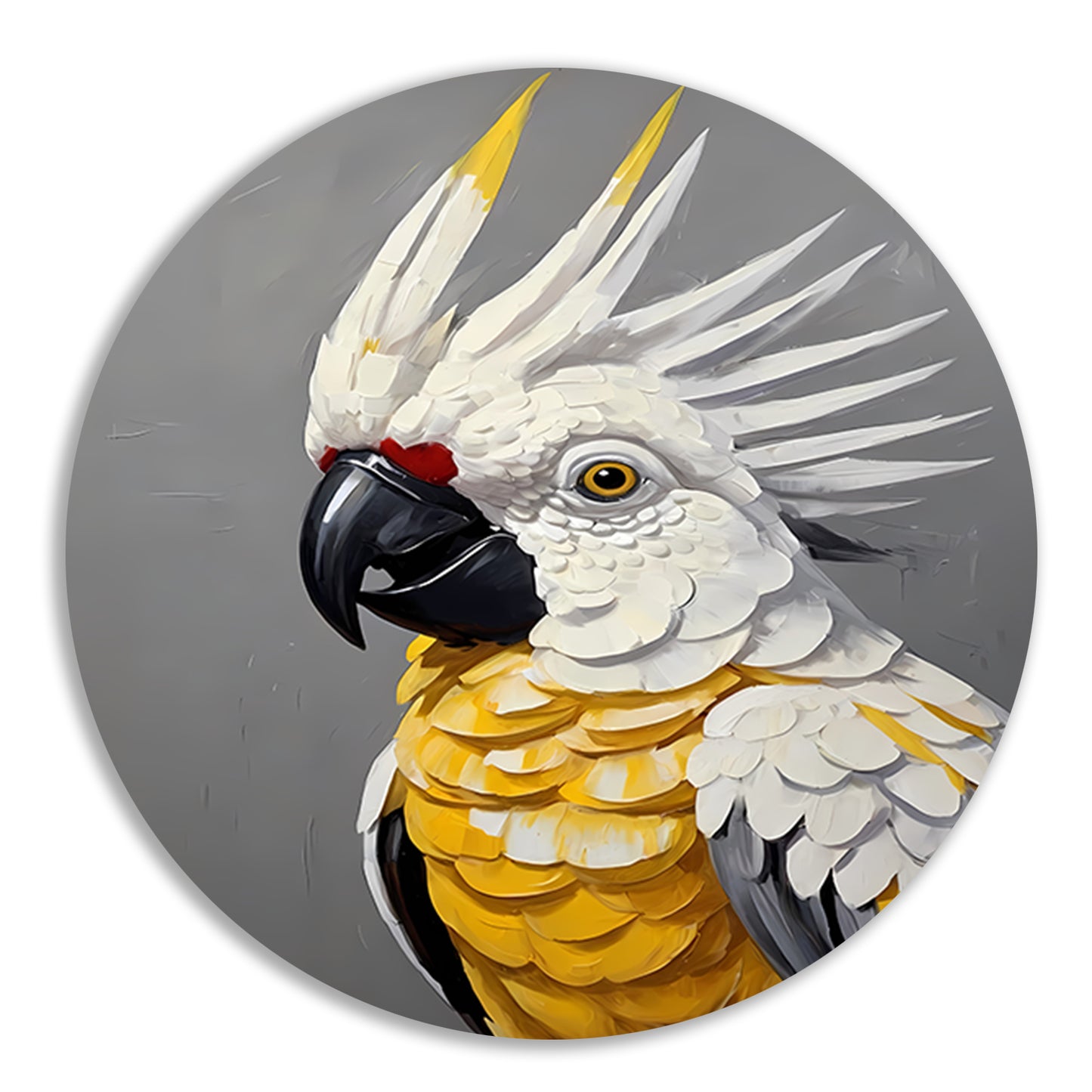 Elegante Geelkuifkaketoe in Moderne Kunst aluminium muurcirkel