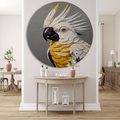 Elegante Geelkuifkaketoe in Moderne Kunst aluminium muurcirkel