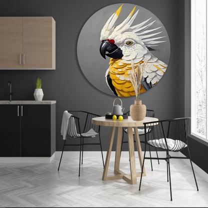 Elegante Geelkuifkaketoe in Moderne Kunst aluminium muurcirkel