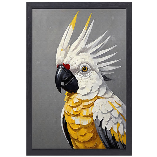 Elegante Geelkuifkaketoe in Moderne Kunst canvas met baklijst