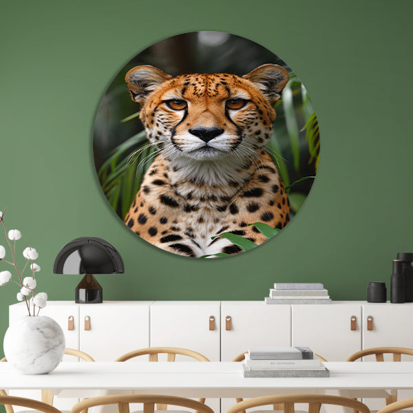 Portret van een Cheeta aluminium muurcirkel