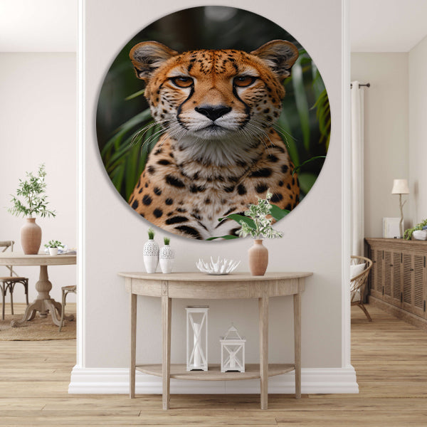 Portret van een Cheeta aluminium muurcirkel